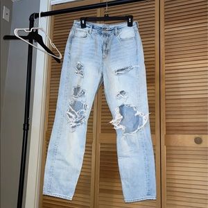 Distressed high rise mom jeans